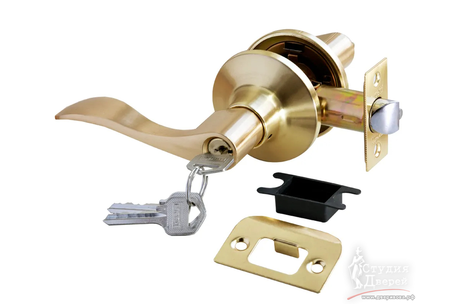 Ручка нажимная, комплект с механизмом ключ-фиксатор HK-03 L SG матовое золото
